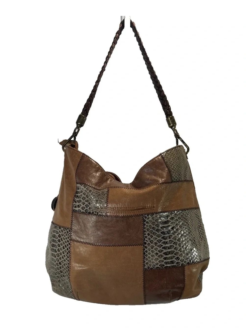 THE SAK Indio Boho Leather Patchwork Purse Hobo Shoulder Bag Braided